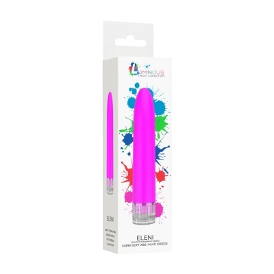 Vibrador rosa com embalagem branca colorida e texto promocional