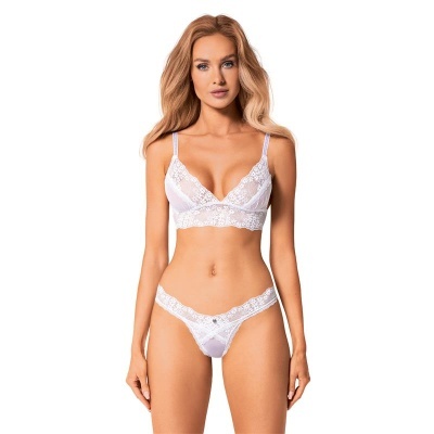 Conjunto de lingerie branco em renda com detalhes florais