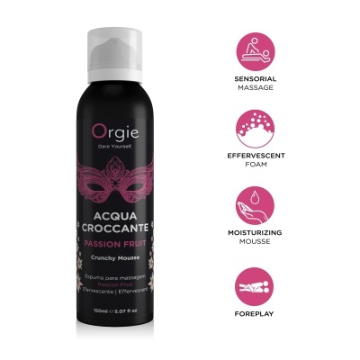 Frasco preto de espuma para massagem com tampa branca e máscara rosa desenhada no rótulo