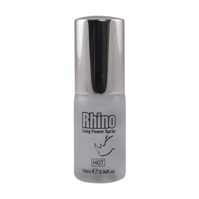 Frasco de spray Rhino com tampa prateada e corpo de vidro fosco