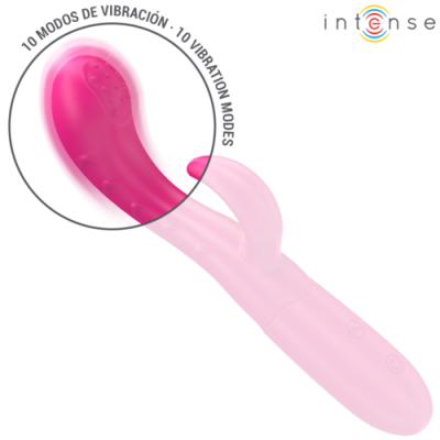 Vibrador rosa com texturas e controles, 10 modos de vibração, logo intense