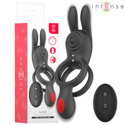 Anel vibratório para pénis preto com controle remoto e embalagem da marca intense