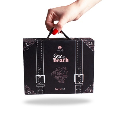 Mala de viagem preta Sex on the Beach Travel Kit com padrão e alça