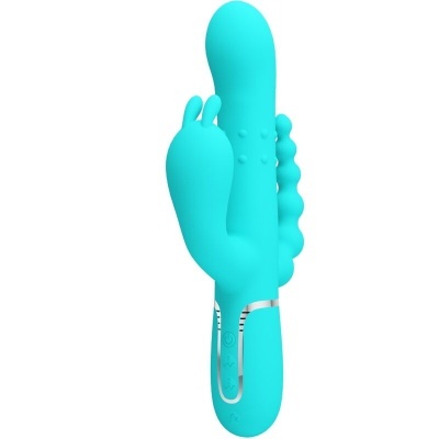 Vibrador azul turquesa com múltiplas funções em silicone