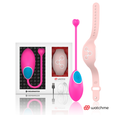 Dispositivo e pulseira em silicone rosa e azul com embalagem branca