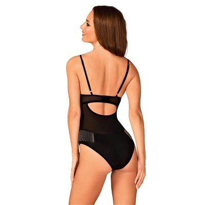 Body preto feminino com alças finas e detalhe prateado nas laterais