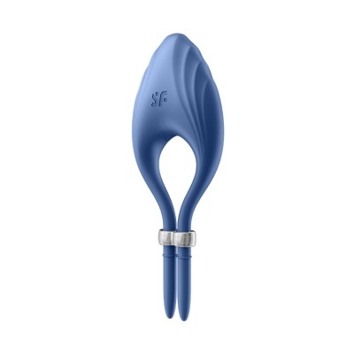 Dispositivo azul de silicone com duas extensões e anel metálico