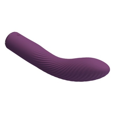 Dispositivo ergonómico roxo com textura ondulada em fundo branco