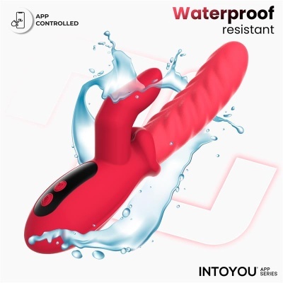 Vibrador vermelho resistente à água com botão e jato de água