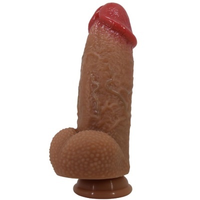 Vibrador com forma de pénis castanho com ventosa na base