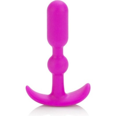 Plug anal roxo em silicone com base em forma de âncora em fundo branco