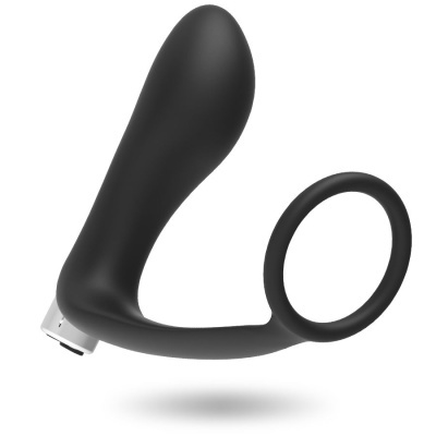 Produto preto ergonómico de silicone com parte alargada curva e anel circular