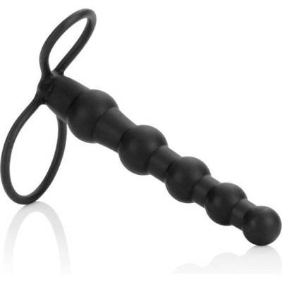 Acessório preto de silicone com esferas conectadas e duas argolas para manuseio