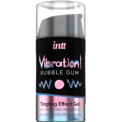Frasco de gel Vibration! Bubble Gum com rótulo preto e rosa