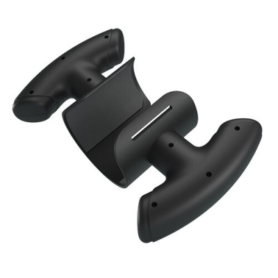 Suporte de telefone móvel preto em plástico com ranhura central