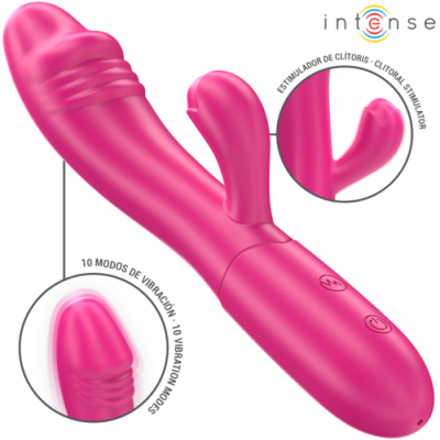 Vibrador rosa com estimulador de clitóris e 10 modos de vibração