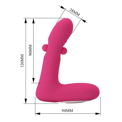 Produto rosa em silicone com formato curvo e esferas laterais com medidas marcadas