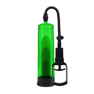 Bomba de vácuo verde e preta com tubo flexível e mecanismo de bombeamento manual