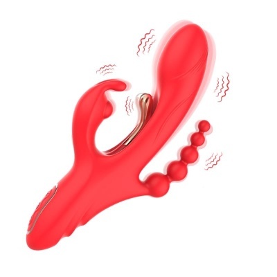 Vibrador vermelho multifuncional com várias texturas e aplicadores