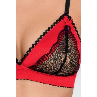 Soutien vermelho com renda preta e laço vermelho