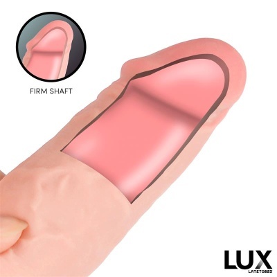 Produto flexível em silicone cor de pele com interior rígido e texto FIRM SHAFT e LUX LATETOBED