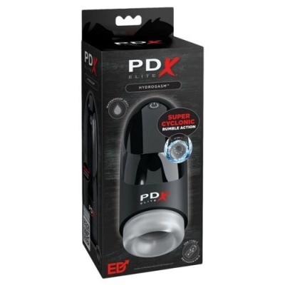 Embalagem preta do produto PDX ELITEX HYDROGASM com texto e imagem do item preto.