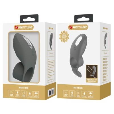 Embalagem de anel vibratório cinzento Pretty Love Master Ring com texto e imagens do produto