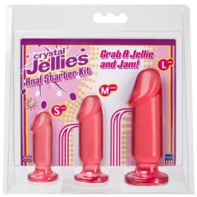 Kit de vibradores anais em gel vermelho translúcido em embalagem plástica