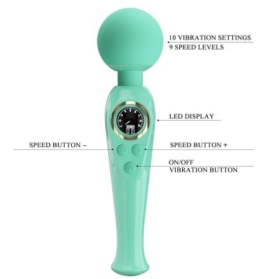 Massageador elétrico verde água com botões e ecrã LED