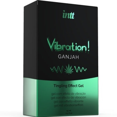 Embalagem preta e verde com texto intt Vibration! GANJAH Tingling Effect Gel
