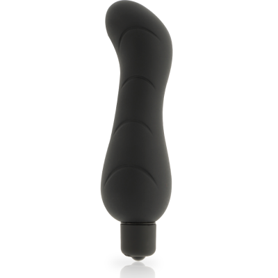 vibrador preto curvo com base cilíndrica
