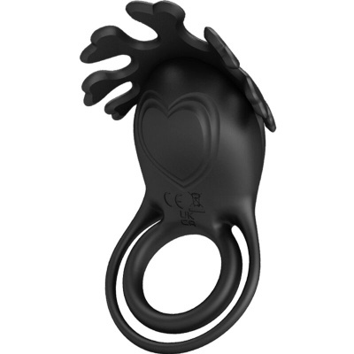 anel negro flexível com dois aros e parte superior texturizada com relevo de coração
