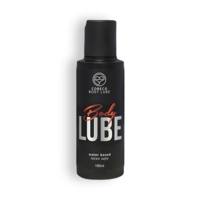 Frasco preto mate de lubrificante corporal com texto em branco e vermelho
