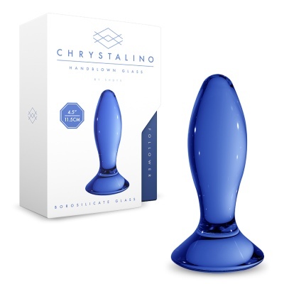 Plug anal em vidro soprado azul translúcido com caixa branca