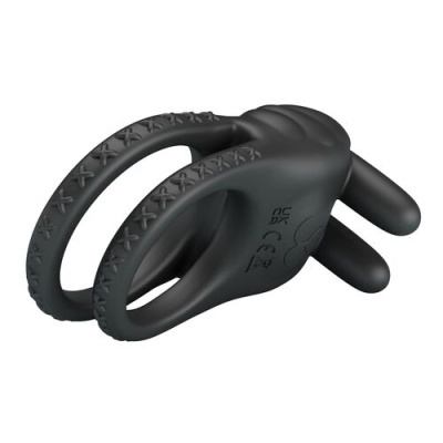 anel de silicone preto com textura cruzada e duas extensões cilíndricas