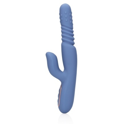 Vibrador azul com textura e estimulador lateral