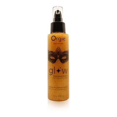 Frasco de óleo corporal Orgie Glow dourado com dispensador