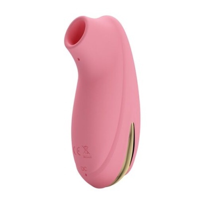Dispositivo cor-de-rosa ergonómico com detalhes dourados e símbolos na base