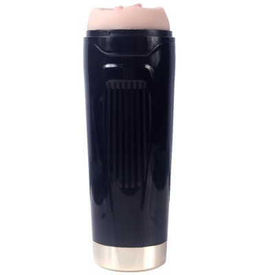 Frasco preto com acabamento metálico e topo creme ondulado