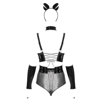 Conjunto de fantasia preto e cinza com acessórios