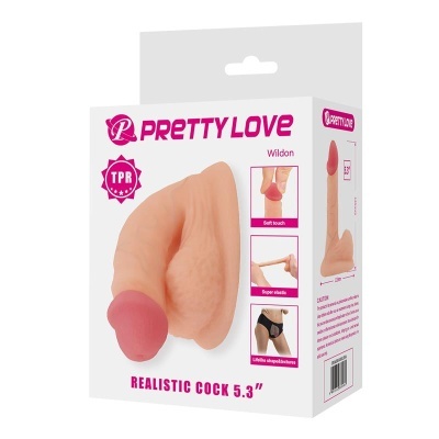 Embalagem Pretty Love com dildo realista cor pele e rosa.