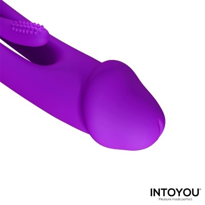 Vibrador roxo em silicone com textura e texto INTOYOU
