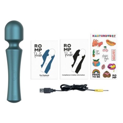 Vibrador azul metálico com acessórios e autocolantes