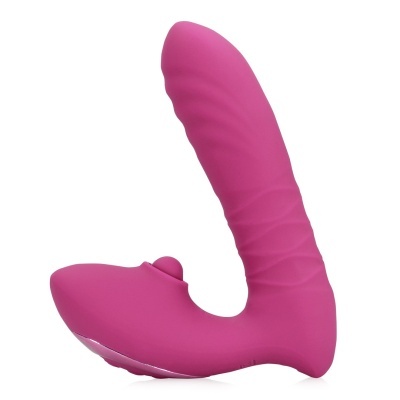 Vibrador rosa anatómico com texturas em relevo