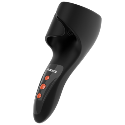 Dispositivo preto ergonómico com três botões laranja e marca JAMYJOB.
