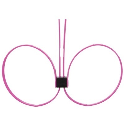Equipamento desportivo de plástico rosa com duas grandes alças circulares e centro preto