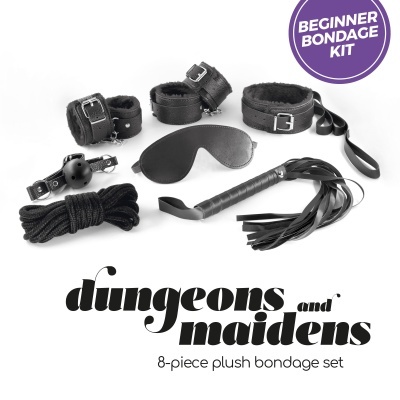 Kit de bondage para iniciantes em pelúcia preta com acessórios variados