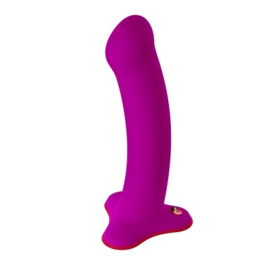 Produto de silicone flexível roxo com base vermelha e etiqueta FUJI