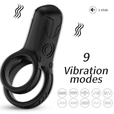 anel de silicone preto com 9 modos de vibração
