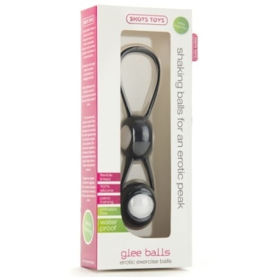 Caixa de produto glee balls com bolas eróticas de silicone preto e branco